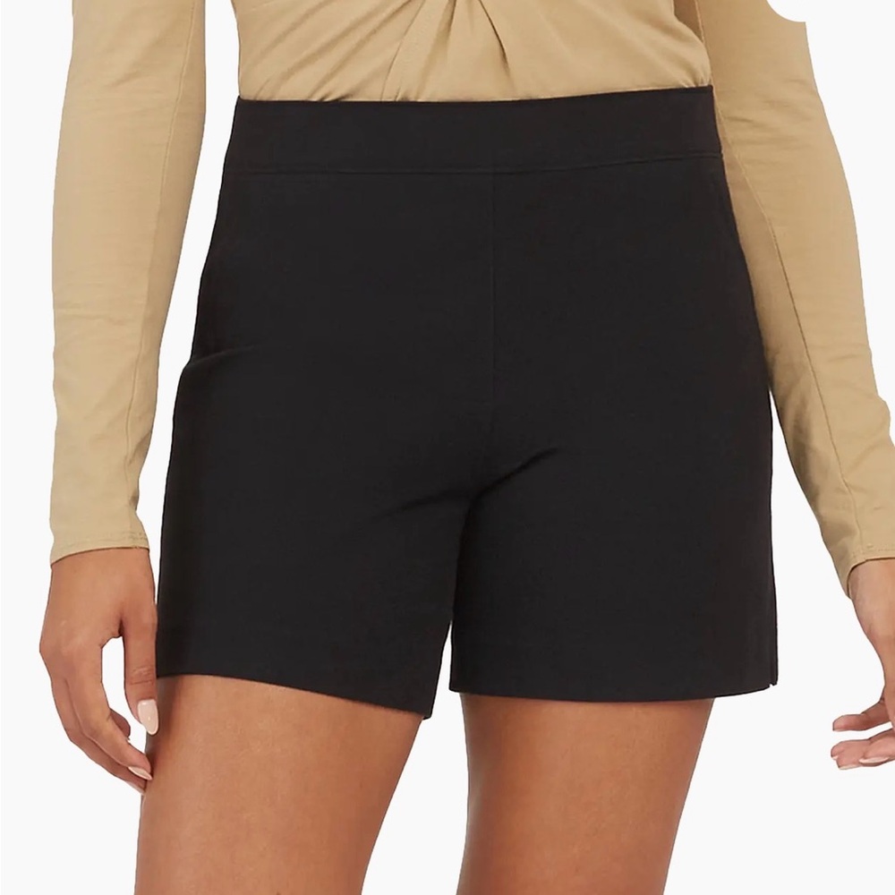 SPANX High-Waist Black Polished Stretch-Cotton Shorts